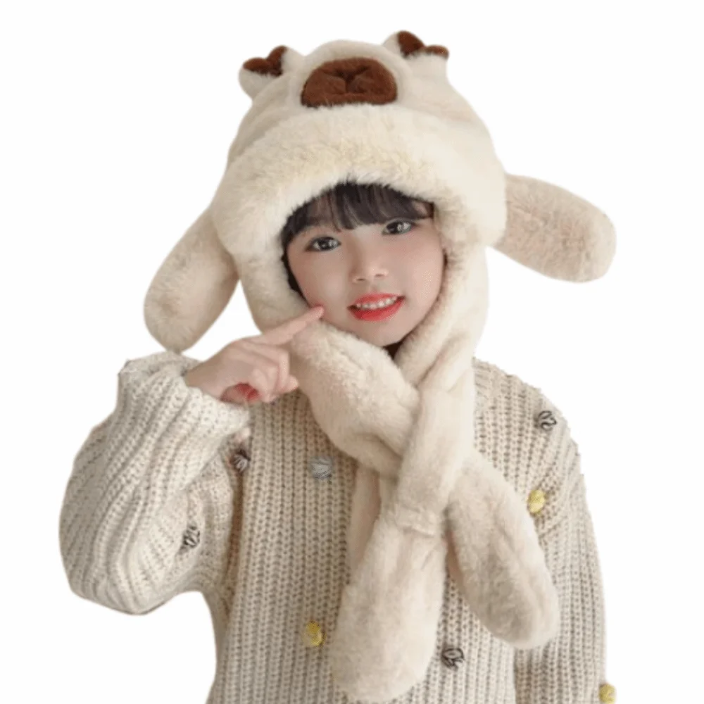 

Creative Kids Ear Protection Hat Funny Cute Capybara Cute Capybara Hooded Scarf Soft Integrated Kids Winter Warm Hat