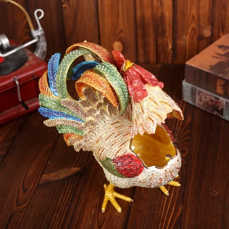 FengShui Metal Crafts Pewter Enamel Full Crystals Rooster Jewelry Gift Box Royal Souvenir Gifts Hot sales