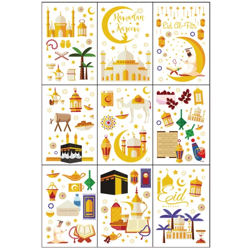 9pcs Ramadan Window Sticker Eid Mubarak Decor Kareem Islamic Wall Stickers Muslim Mural Wall Decals Decoration Home DropShipping