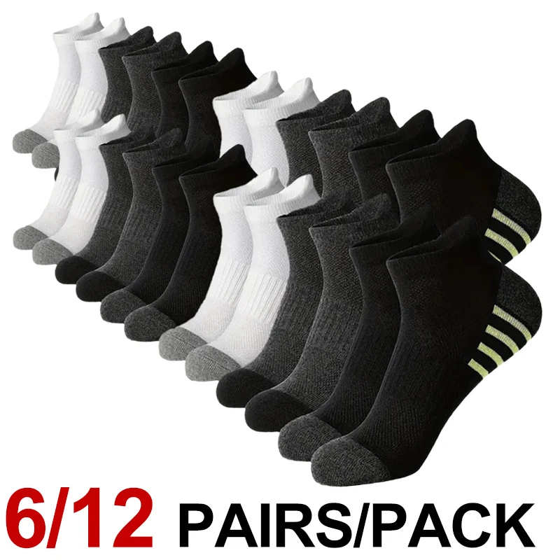 

6/12 Pairs Neutral Solid Color Low-Top Sports Socks Spring Summer Sweat Absorbing Breathable Comfortable All-Season Leisure Soc