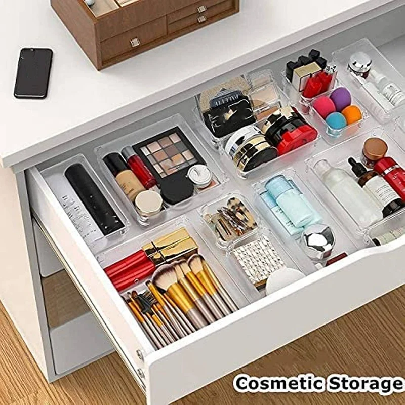 18 Pcs Drawer Storage System Multi-Size Drawer Manager Transparent Makeup Storage Drawer For Office Computer Desktop