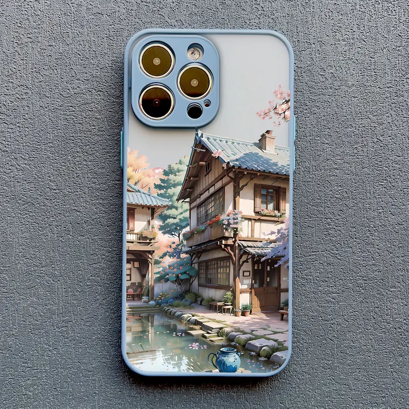 Vintage Ölgemälde Haus Handyhülle für iPhone 11 13 12 Pro MAX Mini XR XS X 17 16 15 14 Pro Max Plus Blumenhof Cover – Detail 8
