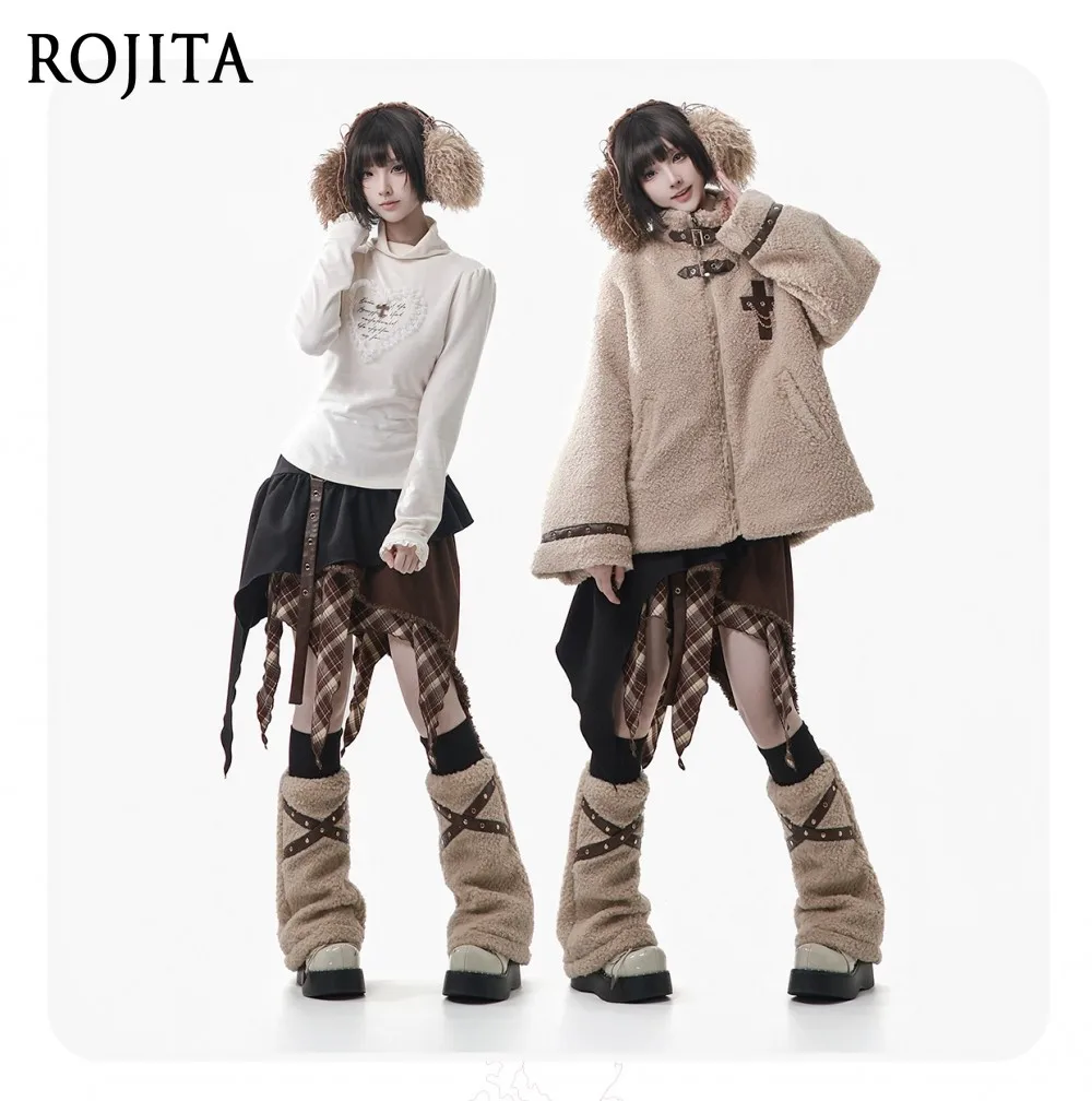 

Пальто из искусственного меха цвета кофе для женщин, зимнее, в стиле субкультуры, из овечьей шерсти, винтажное, в стиле «хит-девушка», с асимметричной юбкой, в корейском стиле