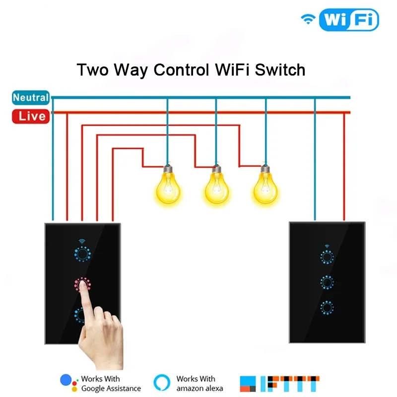 

Умный переключатель, 3-бандовый сенсорный контроль Wi-Fi, совместимость с Alexa и Google Assistant, приложение Tuya, огнестойкий ABS, 90-250 В, черный