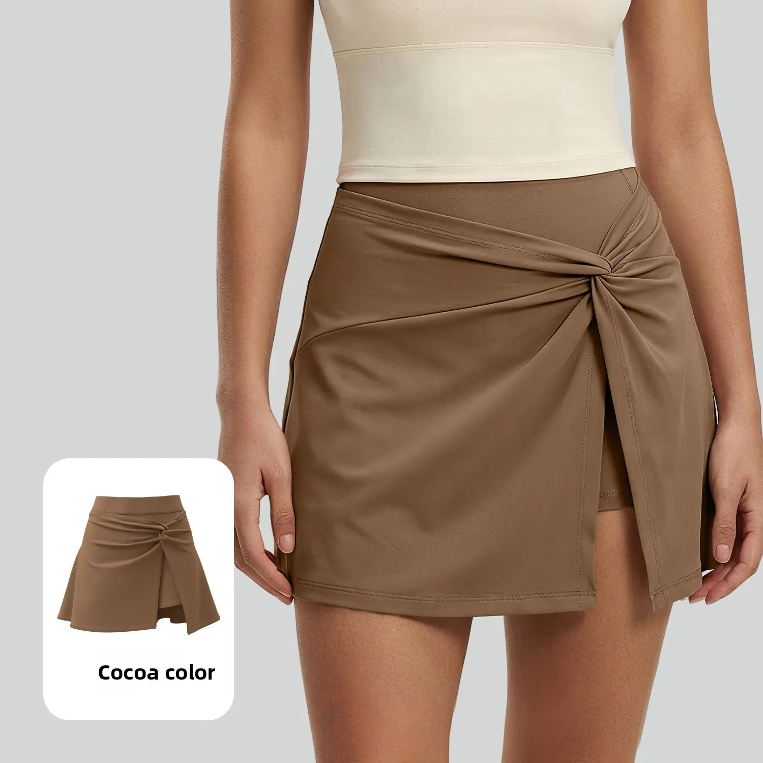 Women's Sports Skirt High-Waisted Tennis Skirt with Front Knot Modest Slit Pleated Skirt Breathable Mini Skirt with Pockets Pink