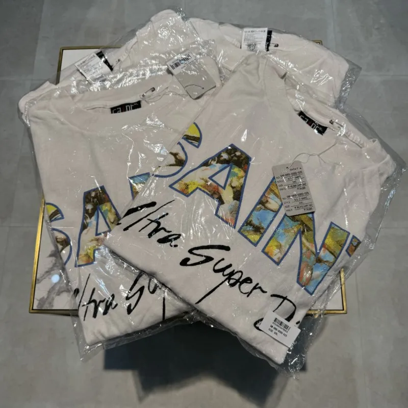 Men Women Summer Street Outfit Saint Tshirt Colorful Graffiti Colored Background Logo Black Signature Letters Short Sleeve Tops