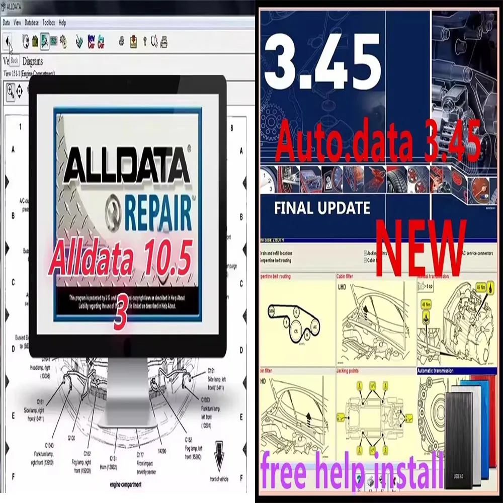 2025 Hot Newest all data auto repair software alldata 10.53 Technik Europe Automotive Repair Software + autodata 3.45 software