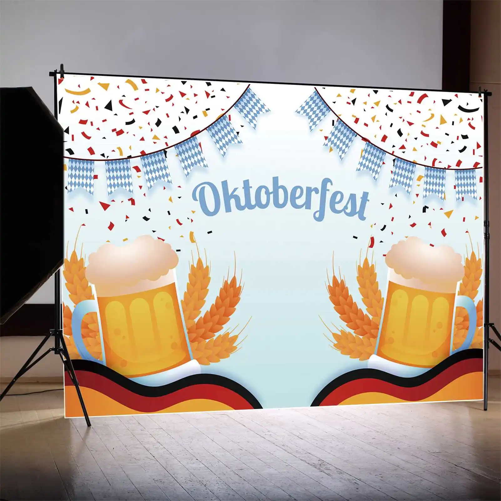Декорации MOON.QG, баннер на Октоберфест, фестиваль пива, фотография, фотография, знак, Пшеничное стекло, синие ленты, настенные украшения, реквизит