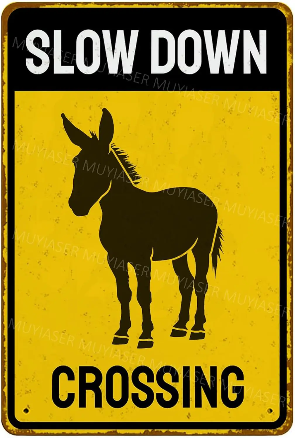 Metal Sign Donkey Slow Down Crossing Sign Aluminum Metal Tin Signs Warning Sign For Fence Outdoor Yard Wall Decor 8x12 Inch