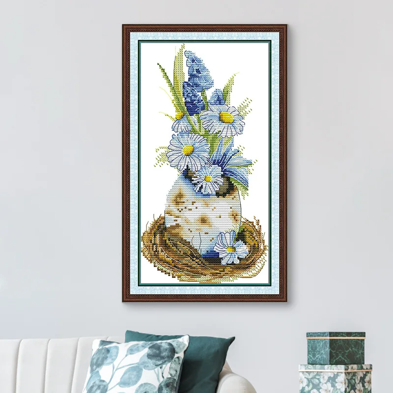 

Joy Sunday Pre-printed Cross Stitch Kit Easy Pattern Aida Stamped Fabric Embroidery Set-Easter Daisy
