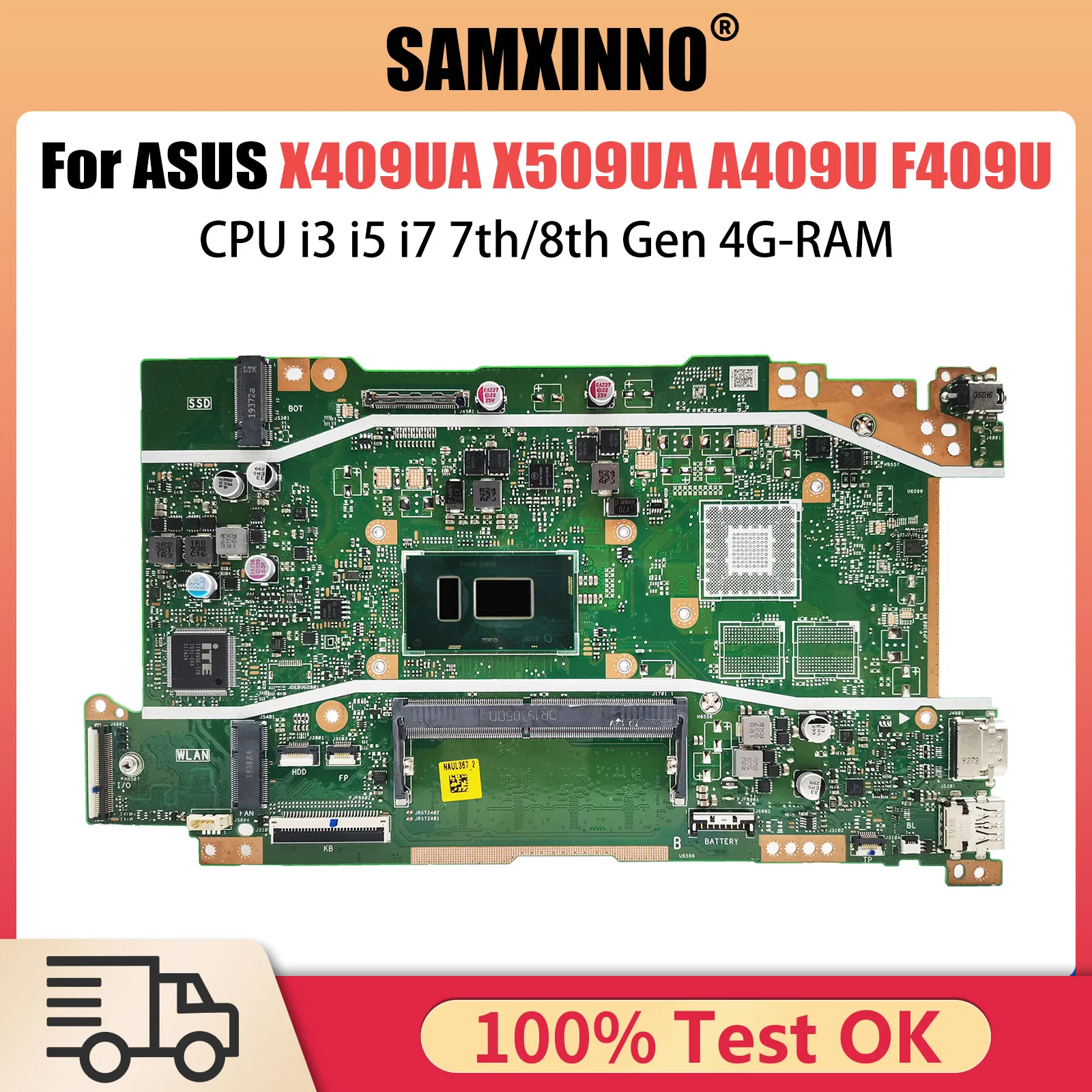 

X409UA Laptop Motherboard For ASUS X509UA A409U F409U X409UB X509UB Mainboard With CPU i3 i5 i7 7th/8th Gen 4G-RAM Tested OK