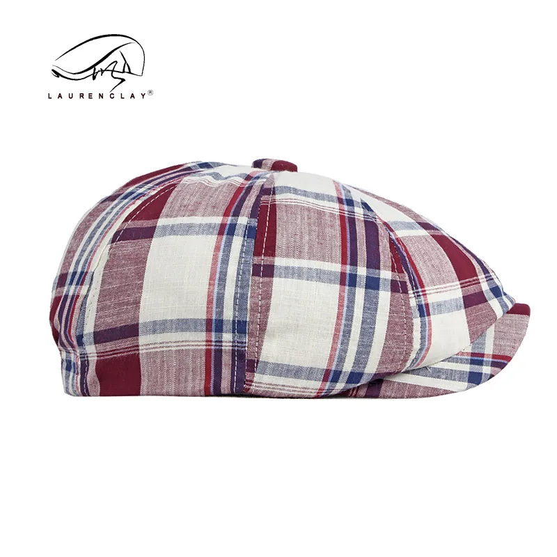 Men Beret Hat Cotton Buckle Adjustable Newsboy Hats Cabbie Gatsby Flat Driving Gorras  Vintage Plaid Pattern