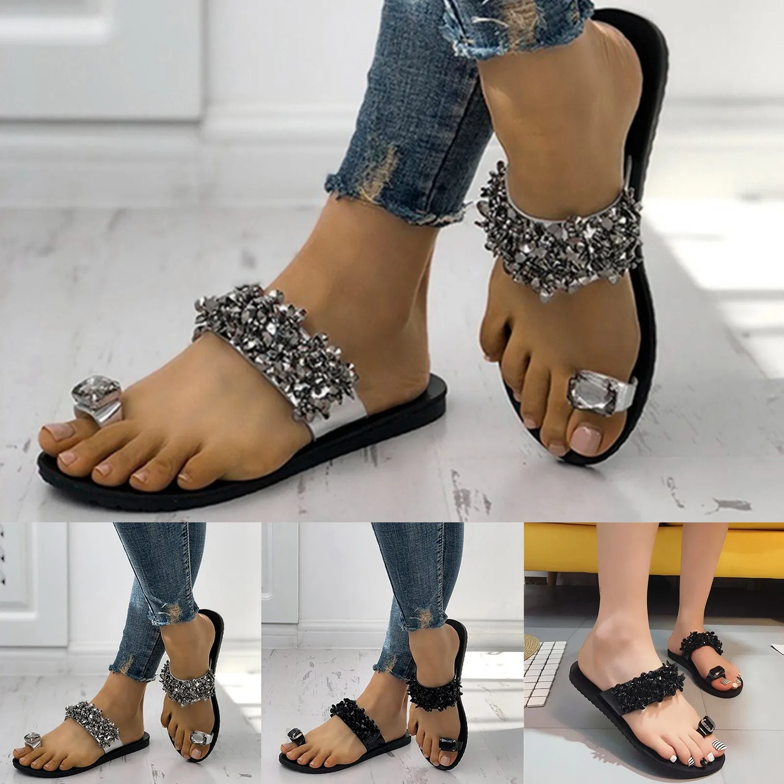 Custom Shiny Bow Flat Sandals for Women Women Sandals Size 8 Sandals for Women Dressy Flat Cute Beach Sandals for Women Summer