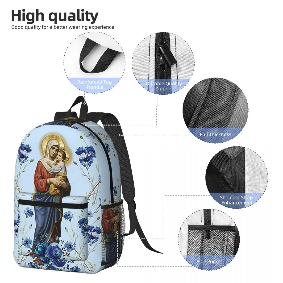 Catholicism Saints Jesus Mary Backpack Daypack Large Capacity Boys Girls BookBag School Bag Shoulder Bags for Men Women