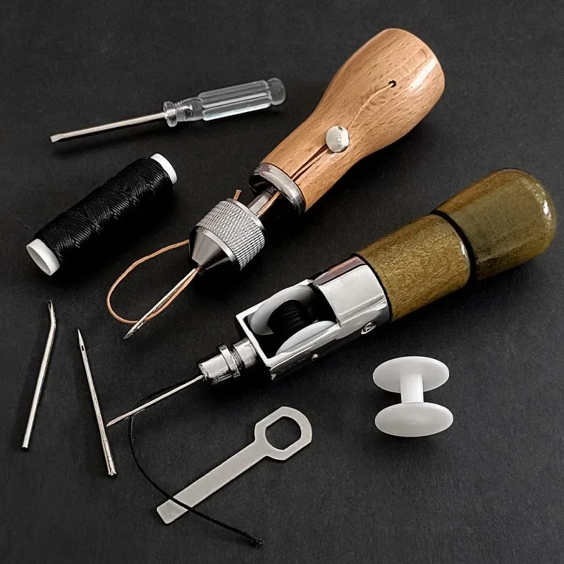 Leather Sewing Awl Kit Hand Stitcher Set Lock Stitching Hand Stitcher Sewing Needle Thread Kit Household DIY Craft Stitch Tools