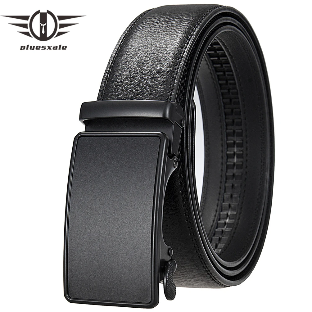 

Plyesxale 3.5cm Width Men Leather Ratchet Belt Automatic Buckle Mens Formal Belts Luxury Top Quality Black Coffee Man Belt B1511