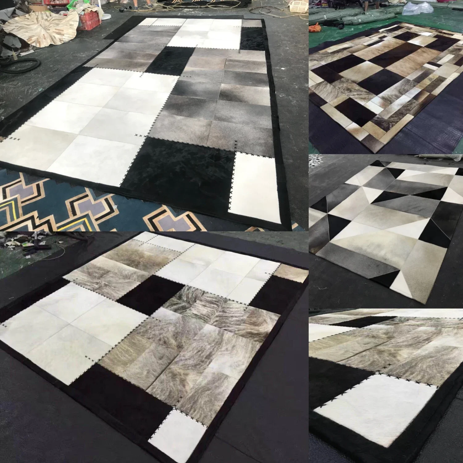 

Cross Style Modern Patchwork Cowhide Rug White-Black-Grey CR-31