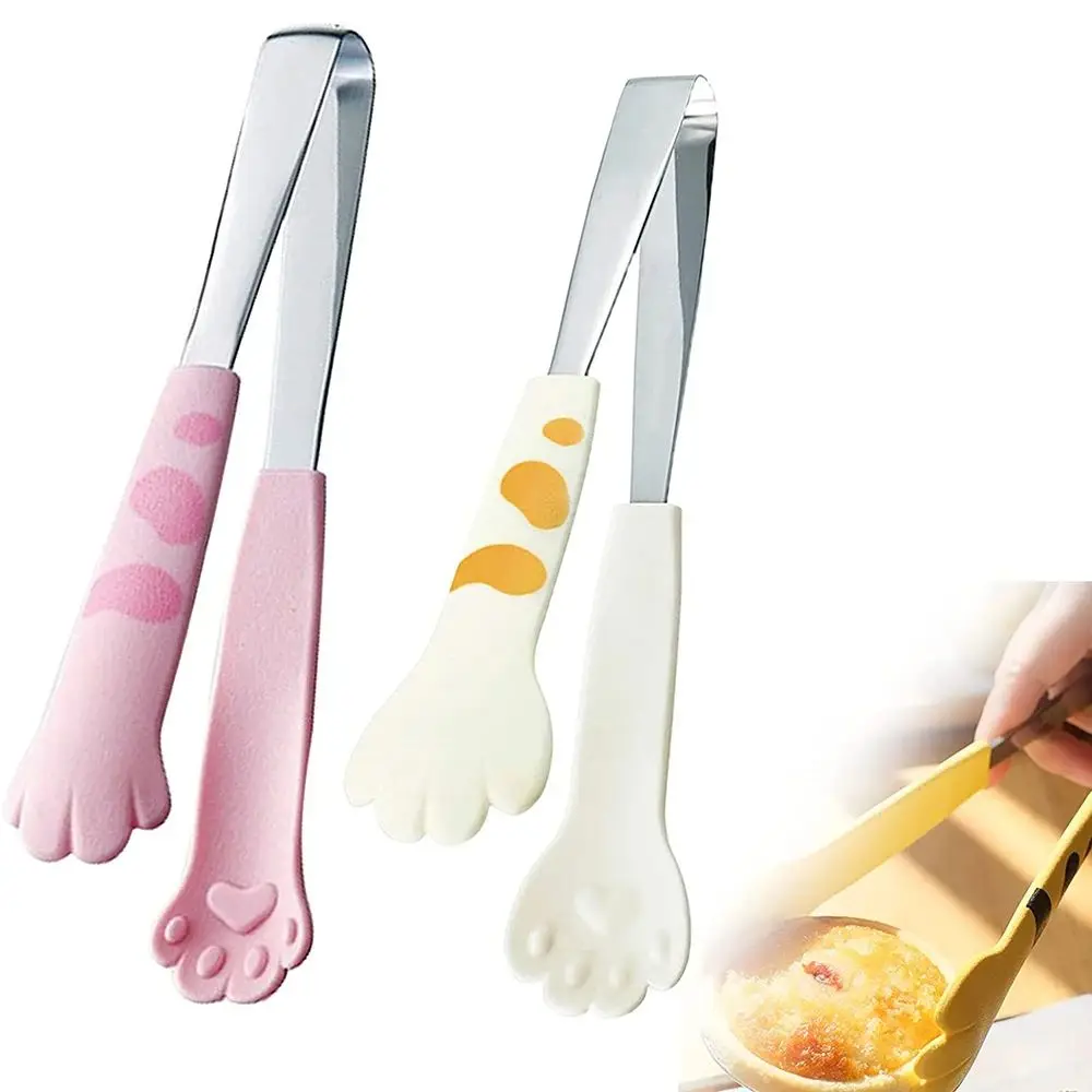 Cat Paw Shape Food Tongs Cute Cartoon Meal Tongs Stainless Steel Barbecue Tongs Sandwich Baking Clip Kitchen Gadgets