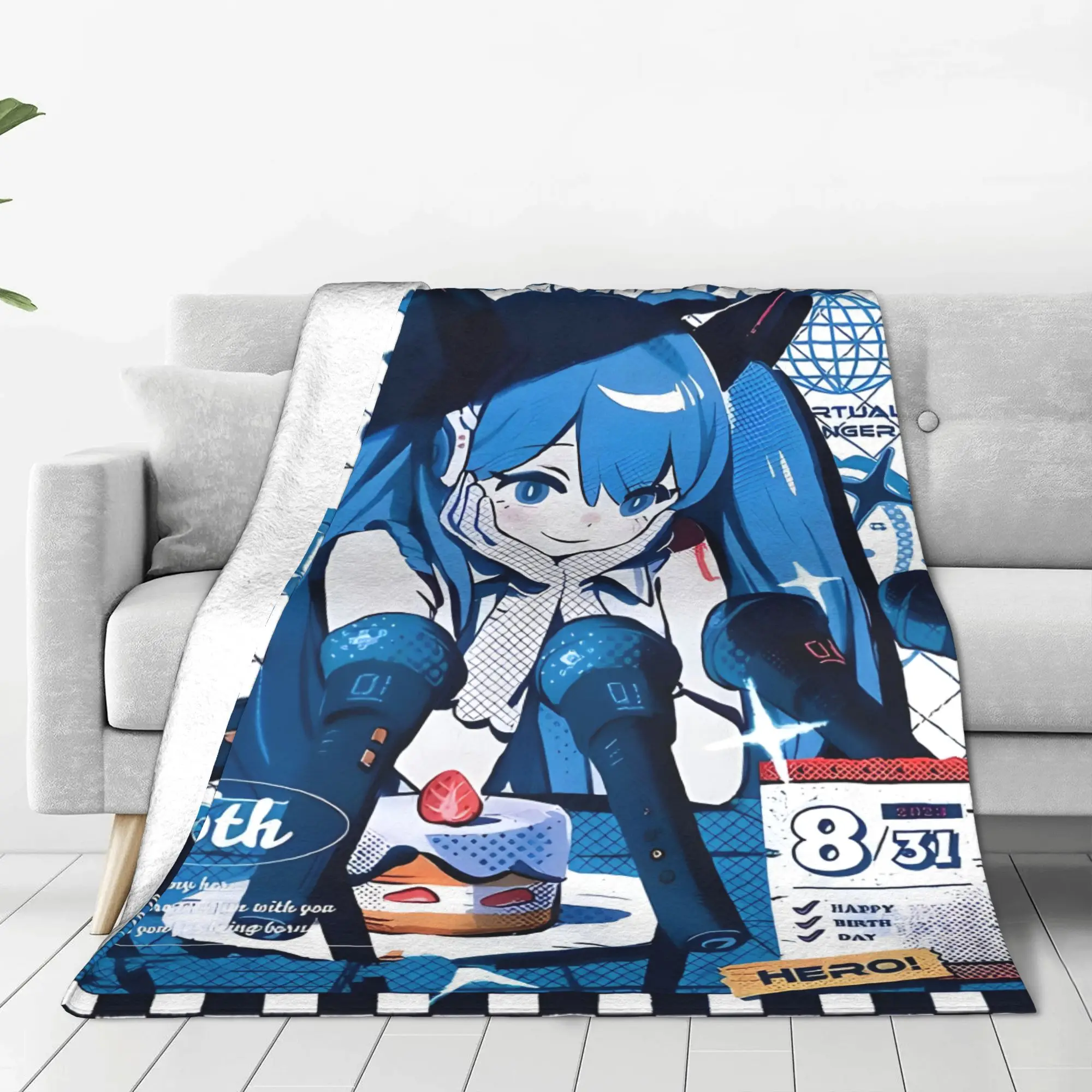 1PC Hatsune Miku Cartoon Singer  home room decorations Winter Blankets for Adults Bedding Home Interior Sofa Knee