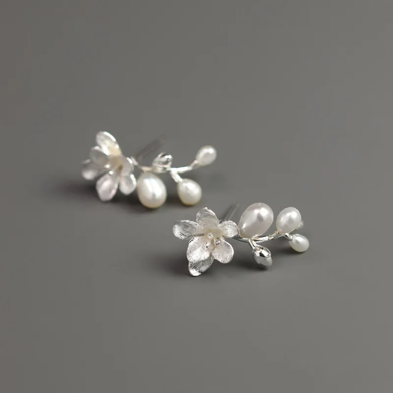 Miracle Sterling Silver 925 Original Design British March Freesia Natural Style French Aesthetic High-End Pearl Floral Earrings