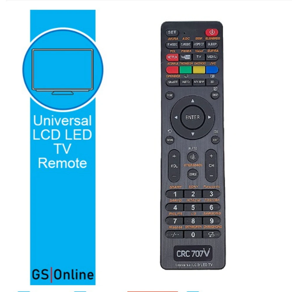 AYHF Universal For Youtube Netflix Flat Penal Smart LED LCD Tv Remote Control CRC707V
