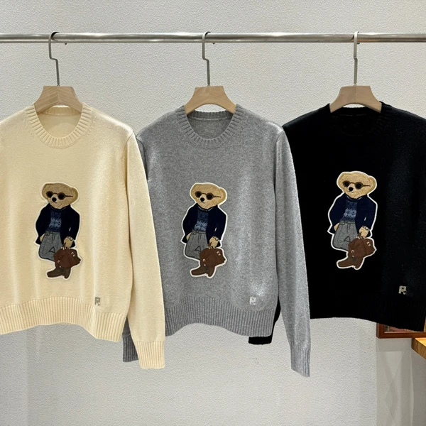 

Autumn Winter Briti Sle Knitted Wool Camere Loose Fit Sweater round Ne Long Sve Women's Faion Top