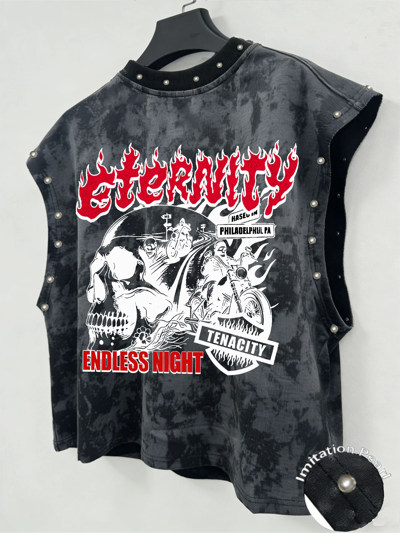 Herren Tie-Dye Ärmelloses Tanktop, Imitationsperlen-Street-Weste, Personalisierte Tanktops, Ärmelloses T-Shirt für Männer – Detail 5