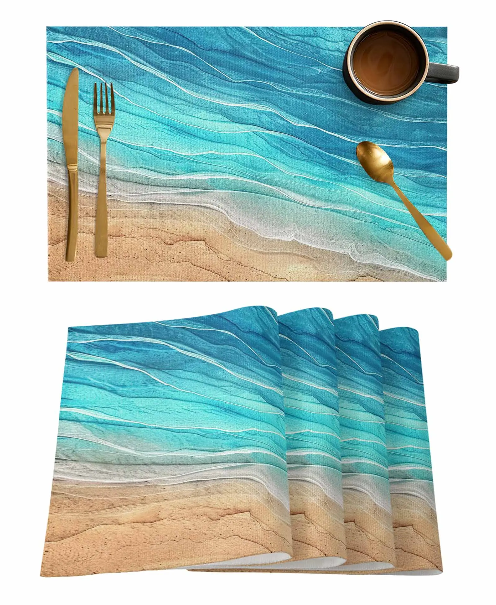 Ocean Wave Beach Gradual Wave Turquoise Table Runner Wedding Decor Table Cover Holiday Party Coffee Tablecloth Tablemats