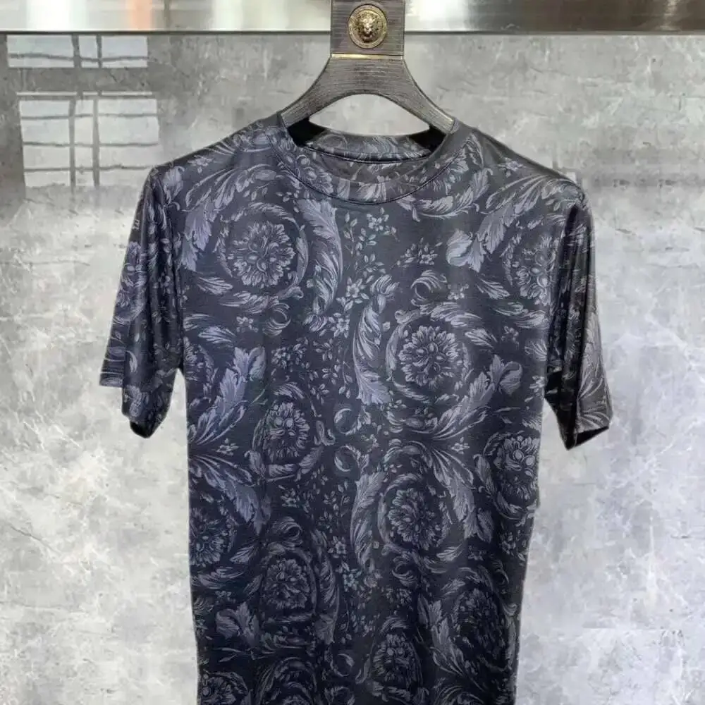 Luxury Tshirt For Men Short Sleeve Tshirt Homme Men Social Club Outfits 2024 Summer Retro Black Flower Printing Tee Shirt