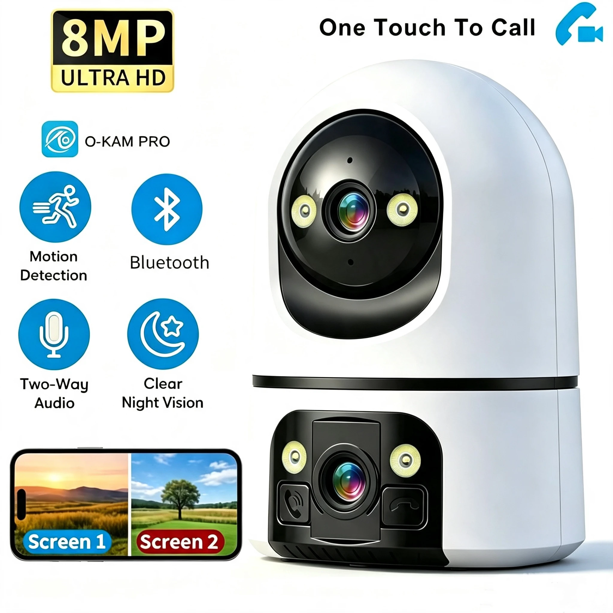 Dual-Lens HD 4K 8MP WiFi Camera Two-Way Video Intercom AI Motion Tracking Home Camera Color Night Vision PTZ IP CCTV Okam Pro