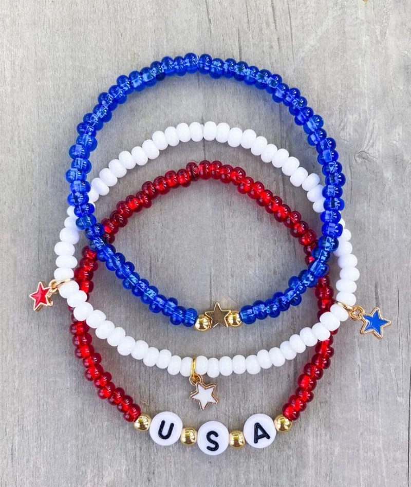 1 Pc Delicate Color Natural Stone Beaded Bracelet Men Women USA Independence Day Party Favors