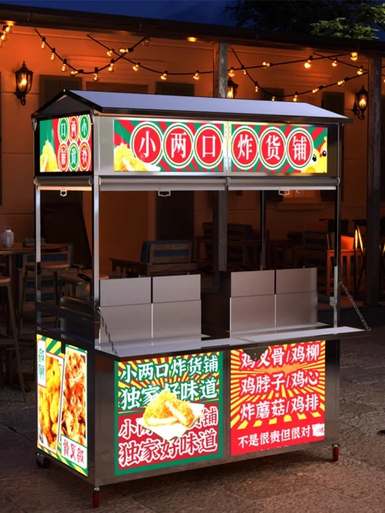 Hot sales Night market Guandong cooking stall trolley mobile hand push foldable gas stall car sausage sushi dining car