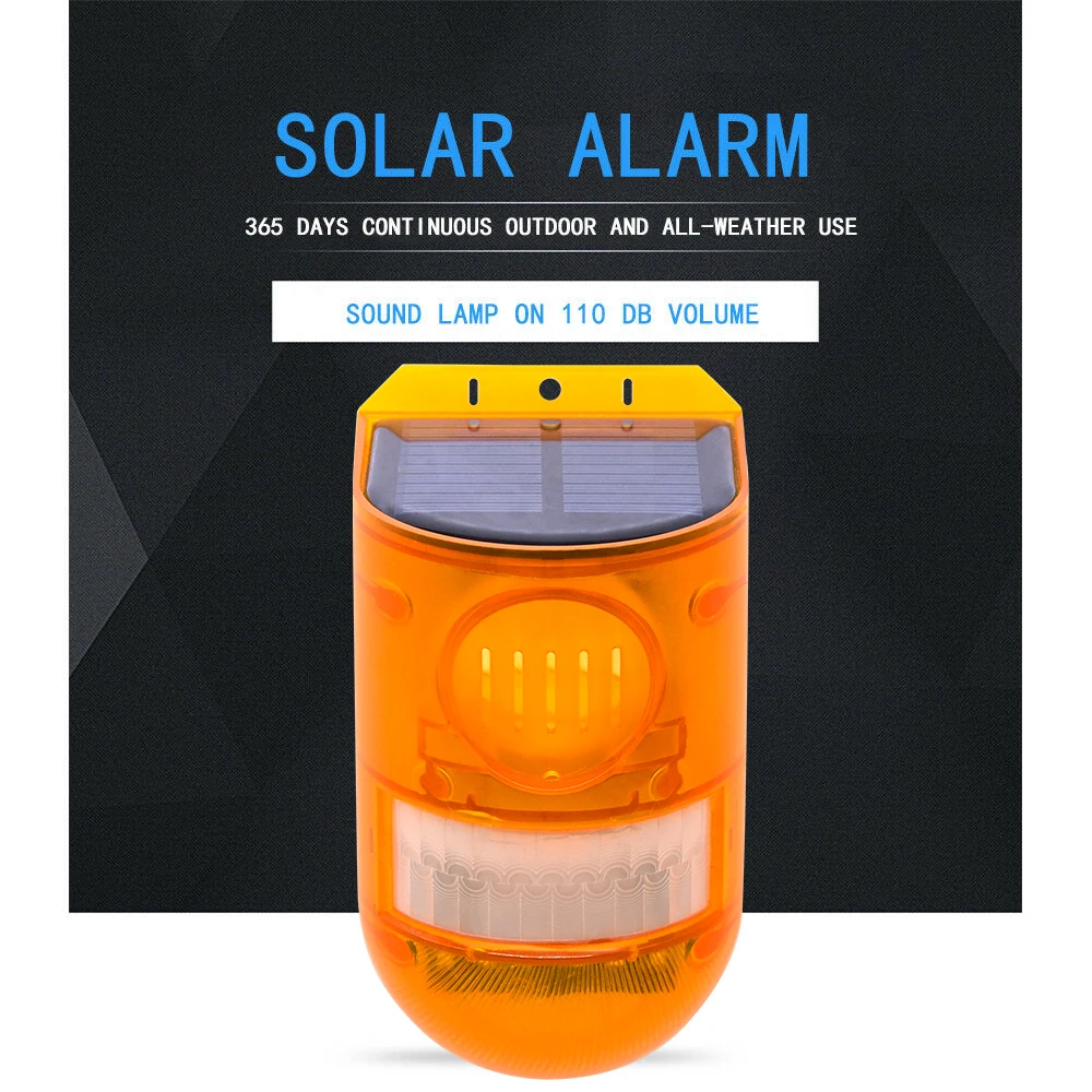 Solar Alarm Light 5-8 Meters Motion Sensor Night Mode 365 Power Supply 24-hour Inductive Sound For Villas 110 Decibels Abs