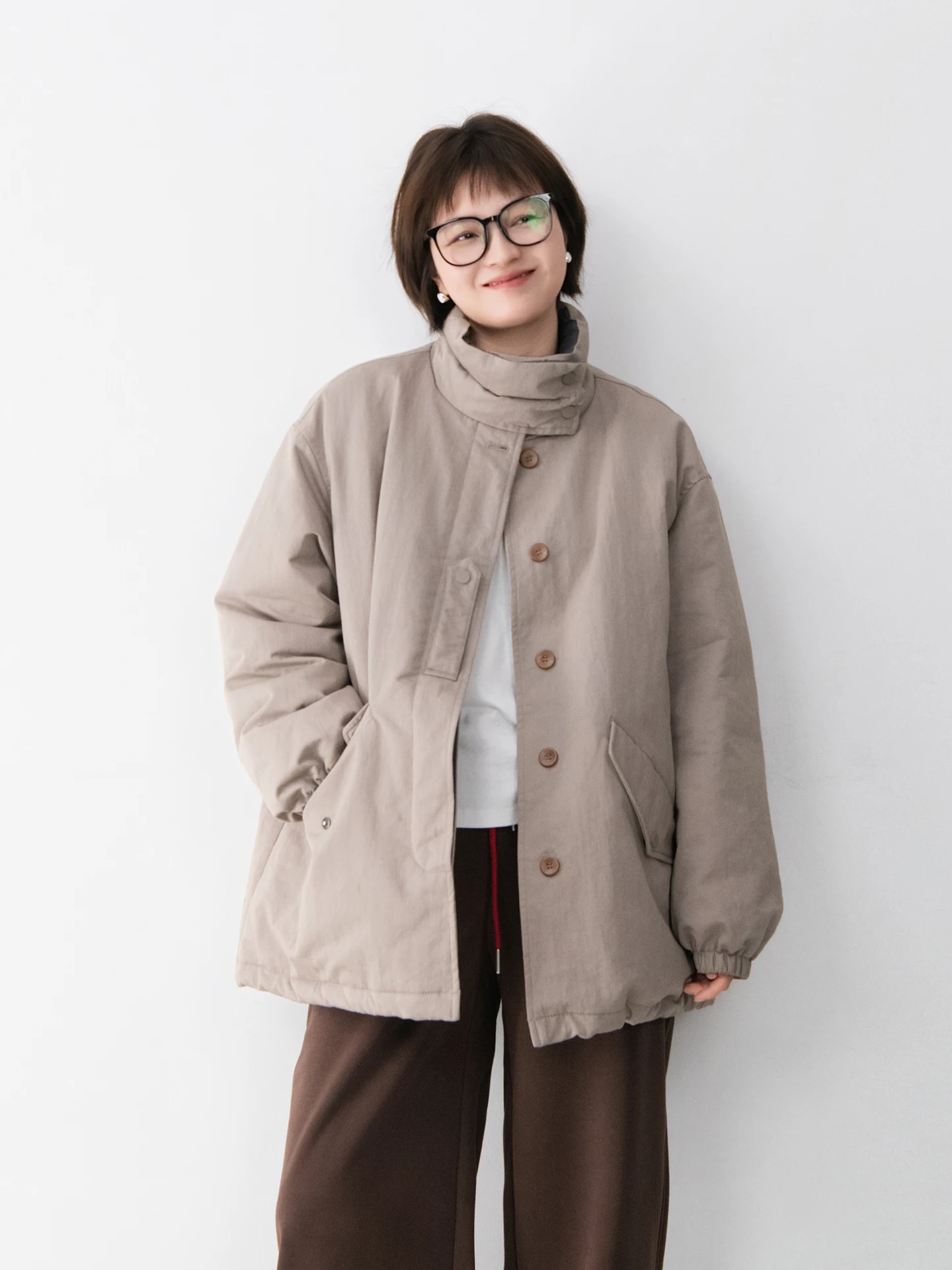 

Liu down Jaet Women's Thiened Stand Collar Internal Fluffy White Du Feather Warm Japanese Sle Retro Artistic Oute...