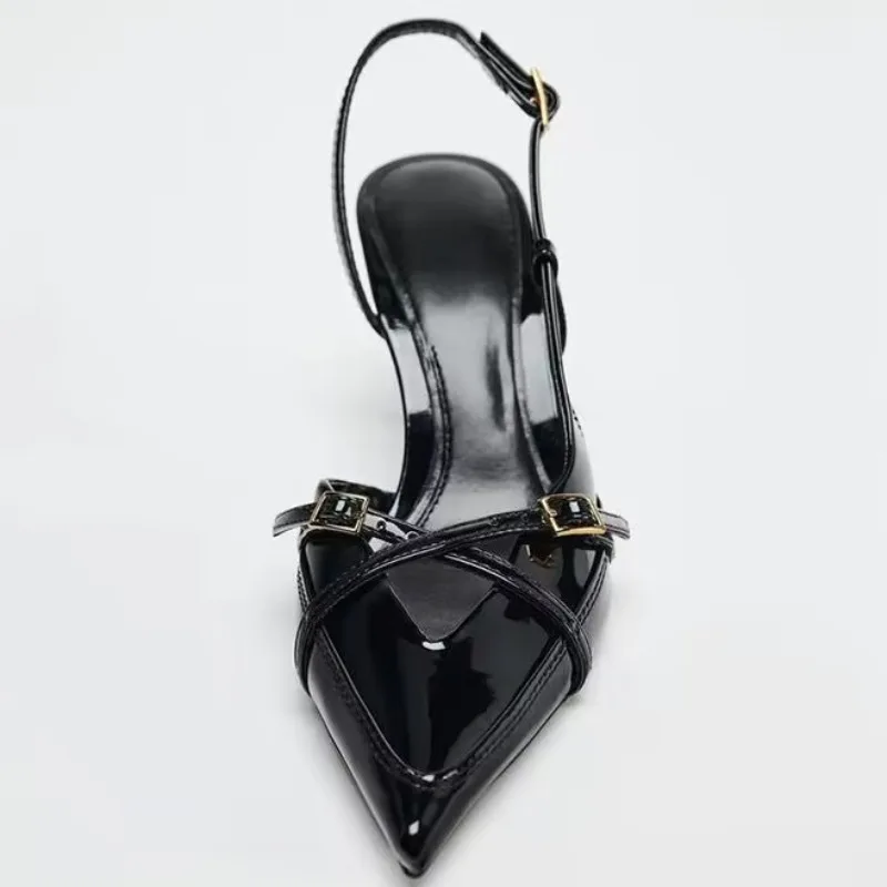 Damen-High-Heels mit sexy spitzem Zehen-Design und Lederobermaterial, einfacher und vielseitiger Stil, geeignet für sommerliche Pendelsandalen