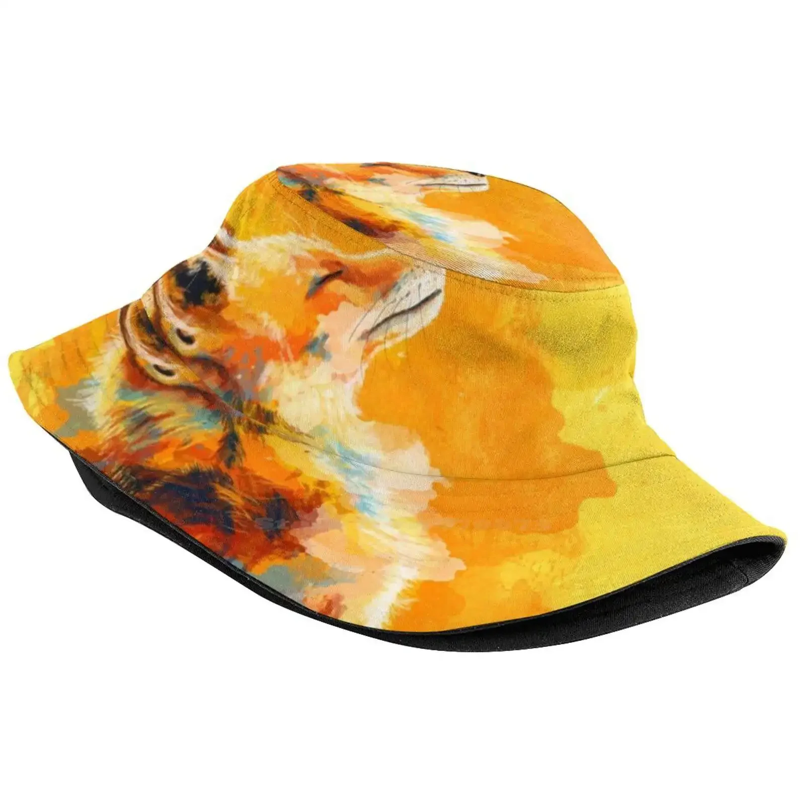 Blissful Light - Fox Illustration , Animal Portrait , Inspirational Print Bucket Hats Sun Cap Animals Portrait Colorful Orange