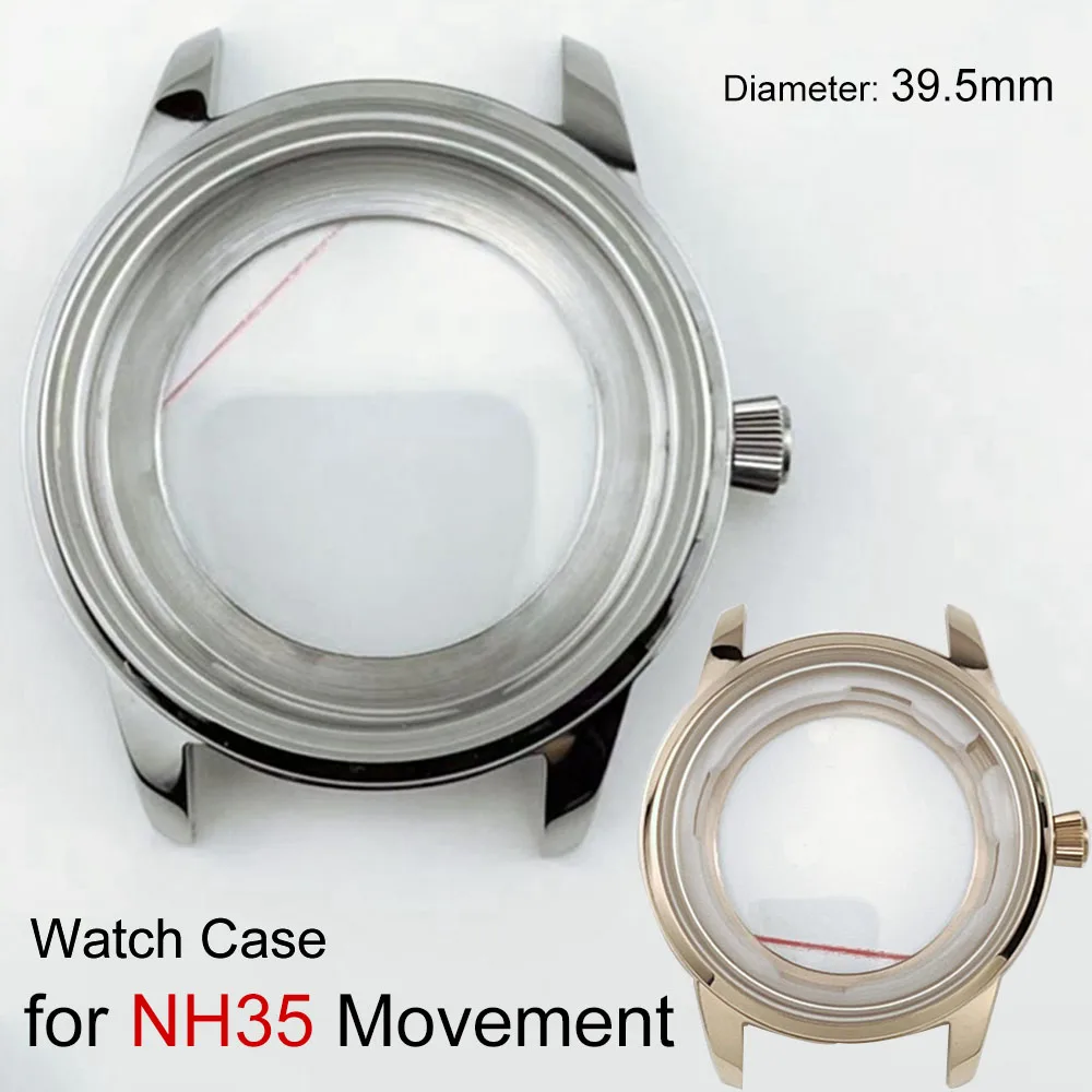 39.5mm Stainless Steel Case for NH35 NH36 4R35A 4R36A Movement Fits 35mm Watch Dial Silver/Rose Gold Watch Case Accessories