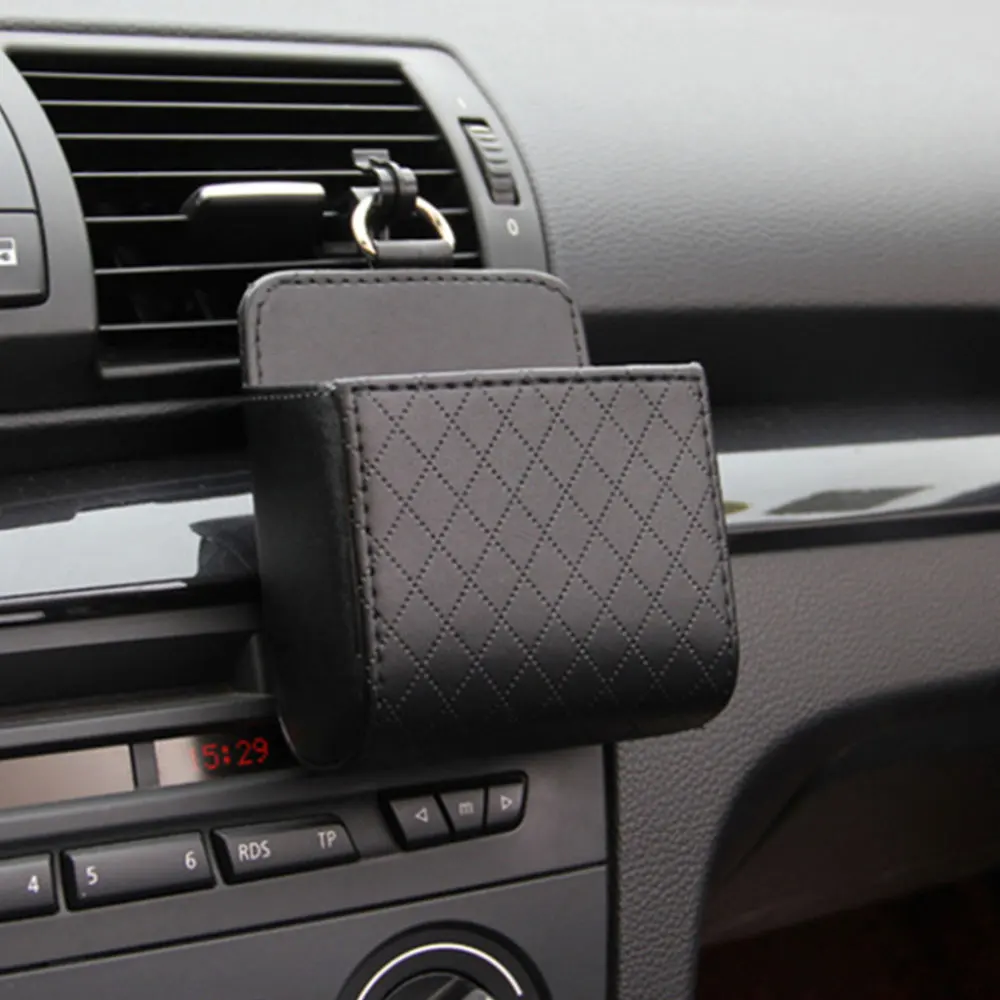 

1pc Car Interior Storage Bag Air Vent Dashboard Tidy Hanging Leather Box Glasses Phone Holder Storage Organizer CarAccessories