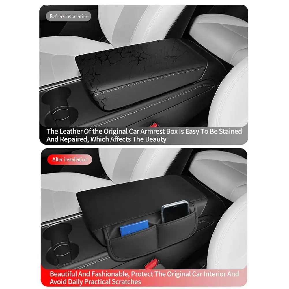 غطاء صندوق مسند الذراع لوحدة التحكم المركزية وسادة جلدية مع وظيفة التخزين ملحقات داخلية لنموذج 3 هايلاند/ ModelY Ju Y5F6 #3