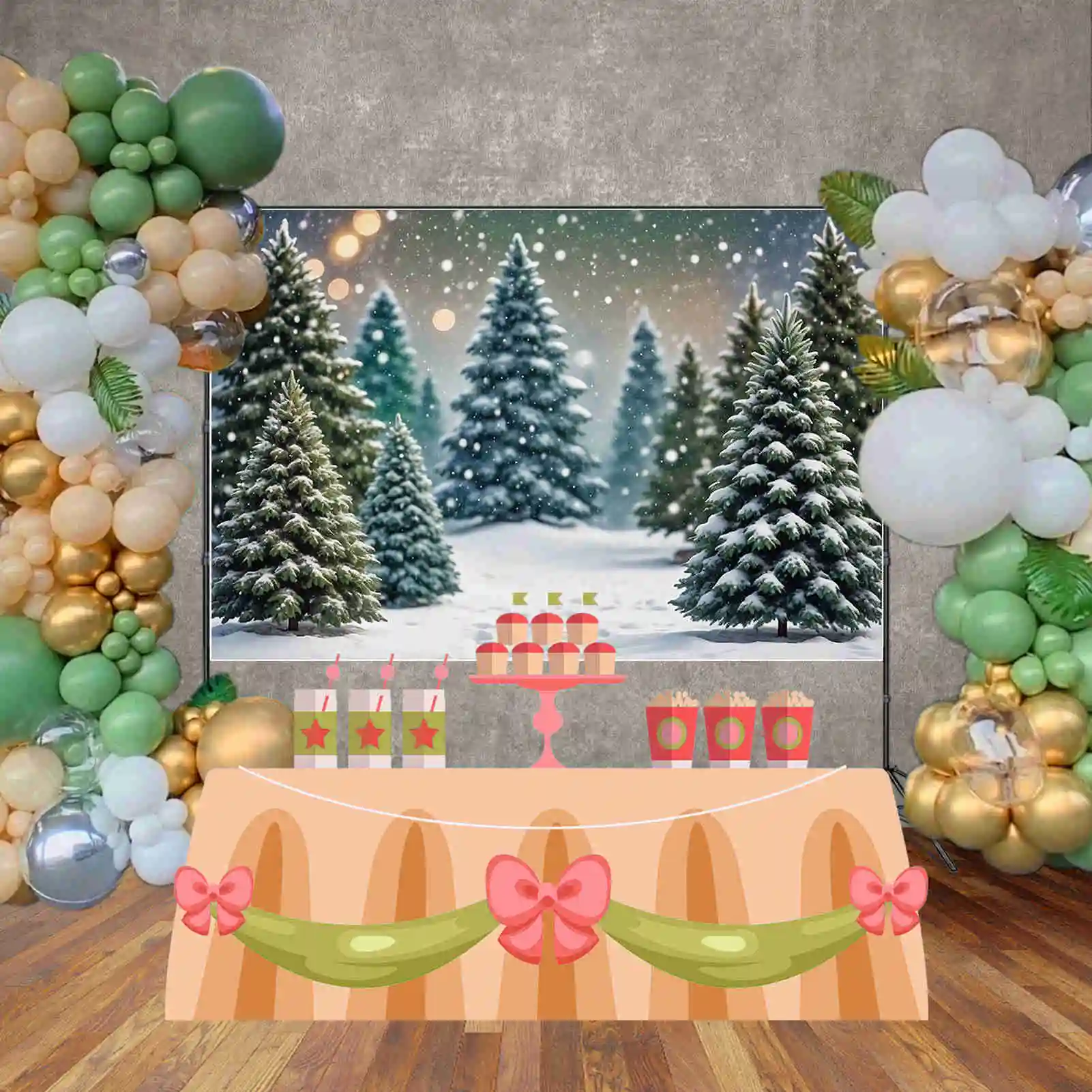 MOON.QG Winter Snow Trees Backdrops Bokeh Children Christmas Outdoor Background Custom Party Decorations Photozone Accessories