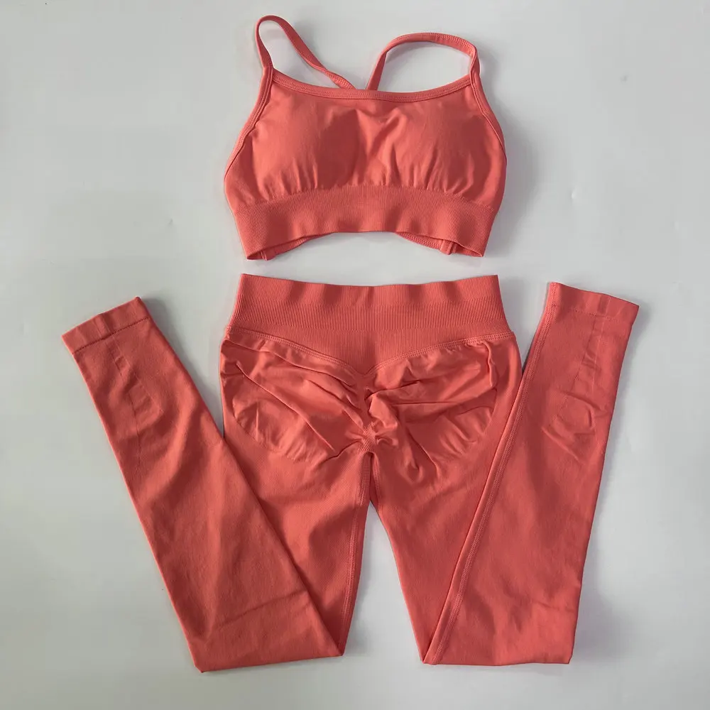 Pericic Nahtloses Yoga-Set 2-teilig Damen Workout-Set Scrunch-Leggings Rückenfreier Sport-BH Fitness-Top Gym-Hose Kleidung – Detail 7