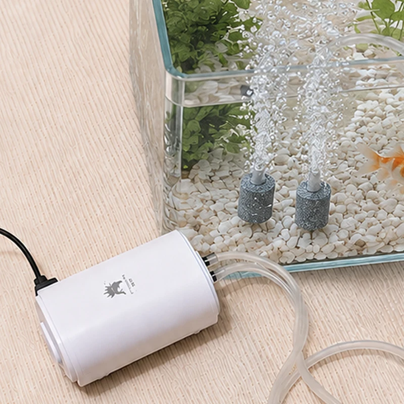Silent Aquarium Air Pump Air Compressor Oxygen Air Pump Double Outlet Adjustable Air Volume Fish Tank Aerator 220V 3.5W 8W