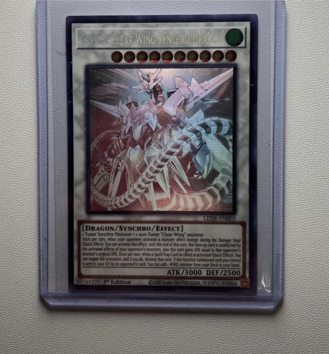 

Yugioh KONAMI TCG LED8-EN005 Crystal Clear Wing Synchro Dragon Ghost Holographic English 1st Edition Collection Mint Card