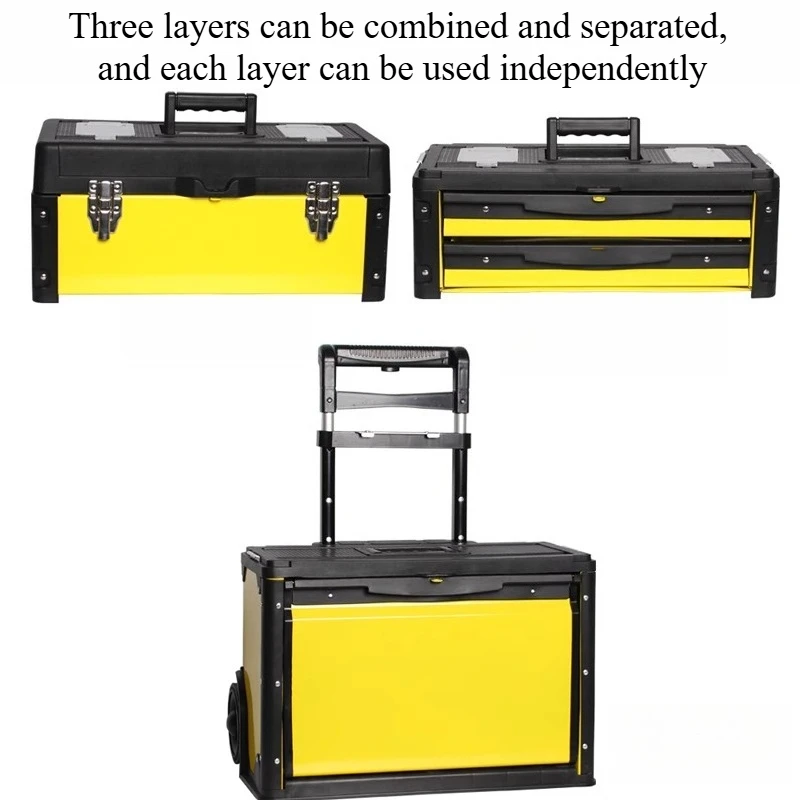 Heavy-Duty Modular Handcart Toolbox with Wheels and Handle, Mobile Hardware Storage Box for Industrial Organization