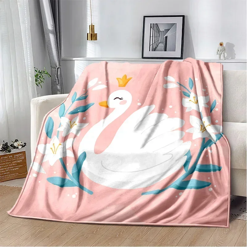 HD Cartoon Cute Swan Cygnus Soft Plush Blanket Flannel Carpet Throw Carpet for Living Room Bedroom Bed Sofa Kids Cover