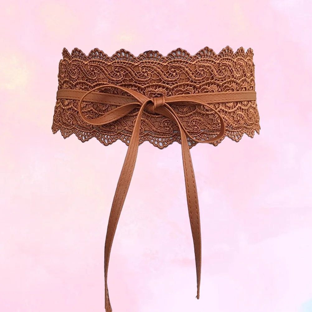 

Women'S Lace Waist Belt Wide Band Adjustable Corset Belt Faux Pu Cinch For Dress Accessories Slim Decor (Camel)