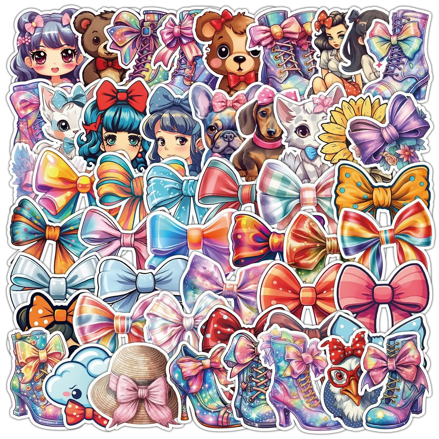 

50Pcs Colorful Cute Bows Series Stickers Suitcase Phone Case Water Bottle Waterproof Decoration Diy Sticker Packs