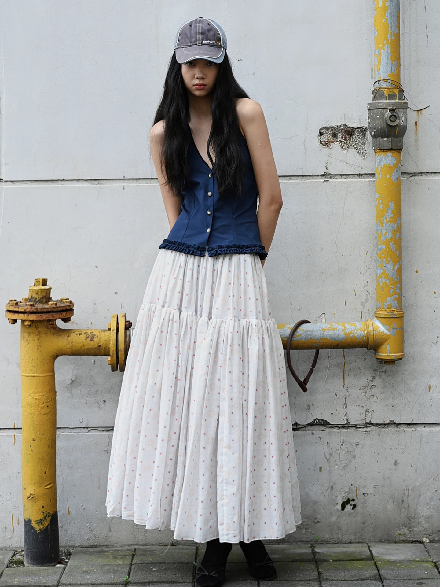 

Розовая юбка макси с принтом в горошек, эластичная, свободного кроя, из органического шелка и хлопка, А-силуэт, для повседневной носки и офиса