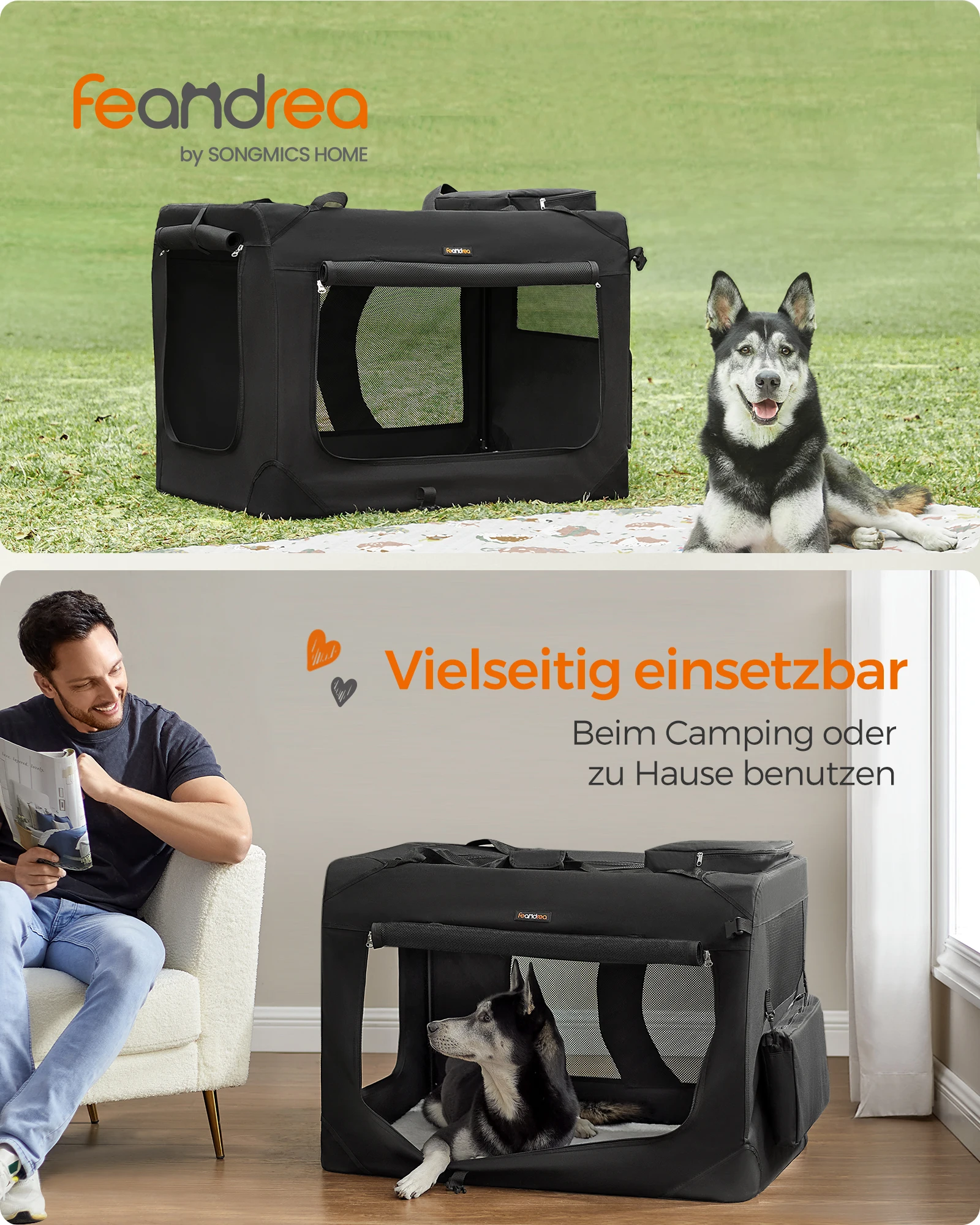 Feandrea Hundebox faltbar, Transportbox Hund, XXL, Hundetasche, Oxford-Gewebe, Netzstoff, atmungsaktiv tragbar transportabel