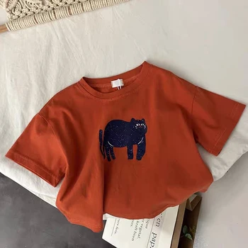 Animal Pattern Baby Boys Girls Short Sleeve Tops Kids Tees Summer Clothing Loose Fashion Trendy Children's Wear T-shirt O-neck 6